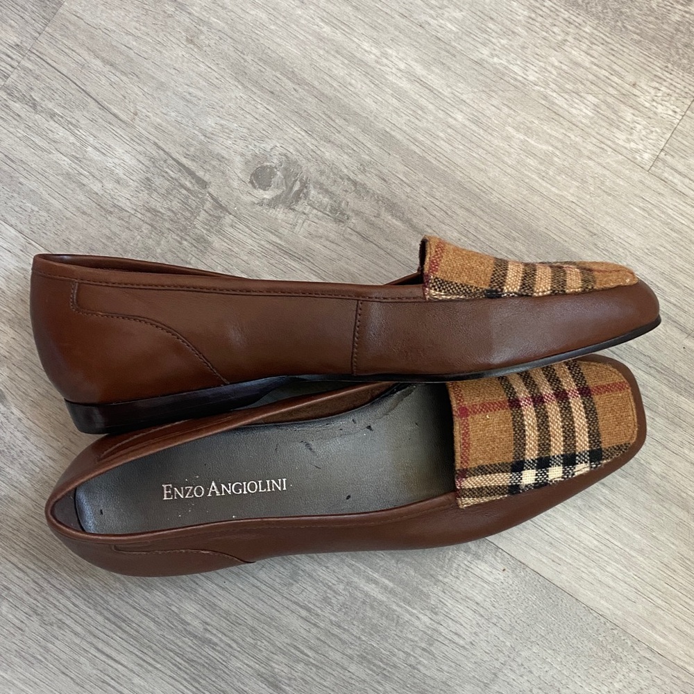 NWOT Enzo Angiolini Brown Plaid Leather loafer size 6.5 - Picture 3 of 10